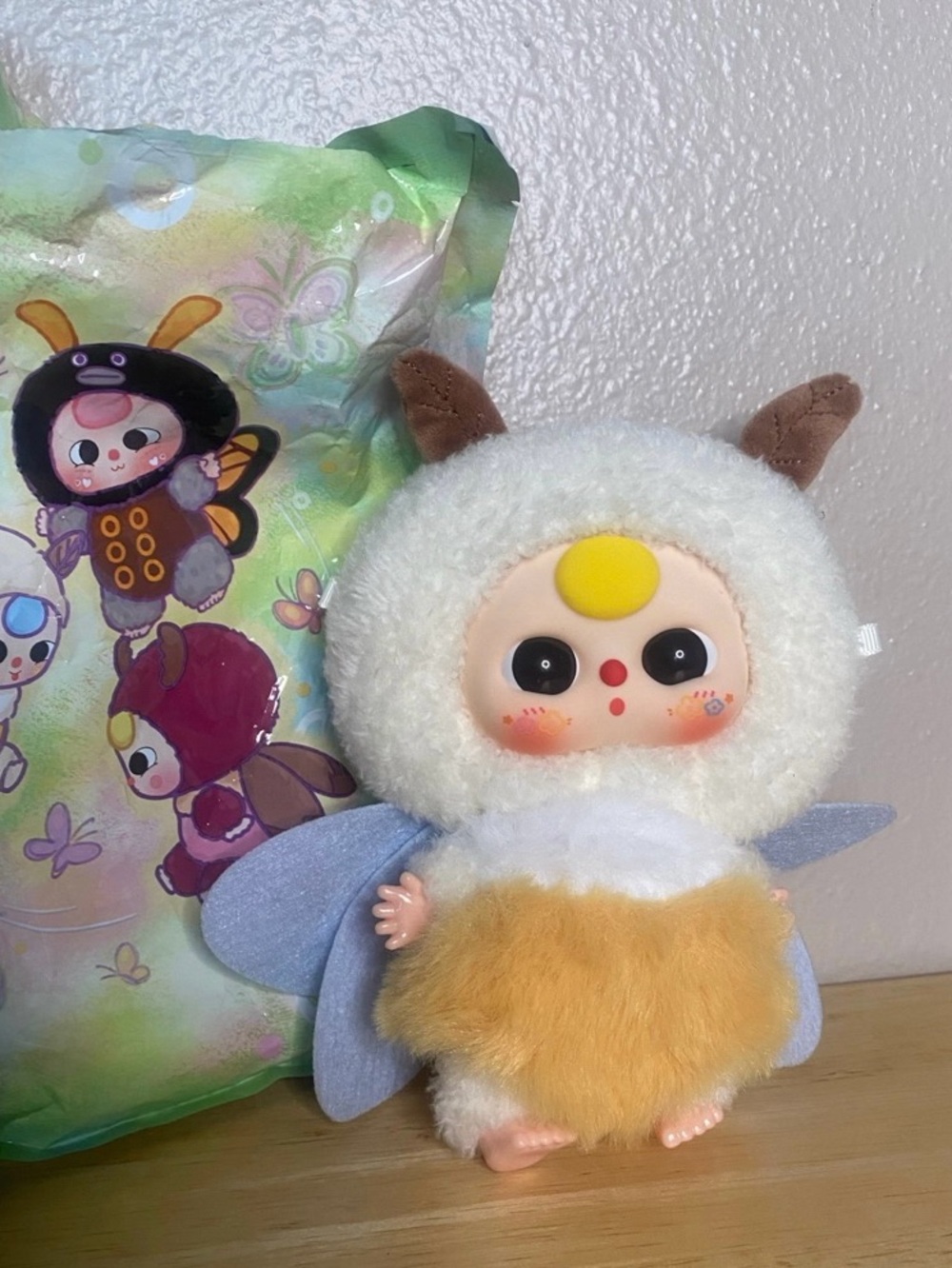 Baby Three Elf Series Moth with Boba Eyes and Wings Plush Keychain